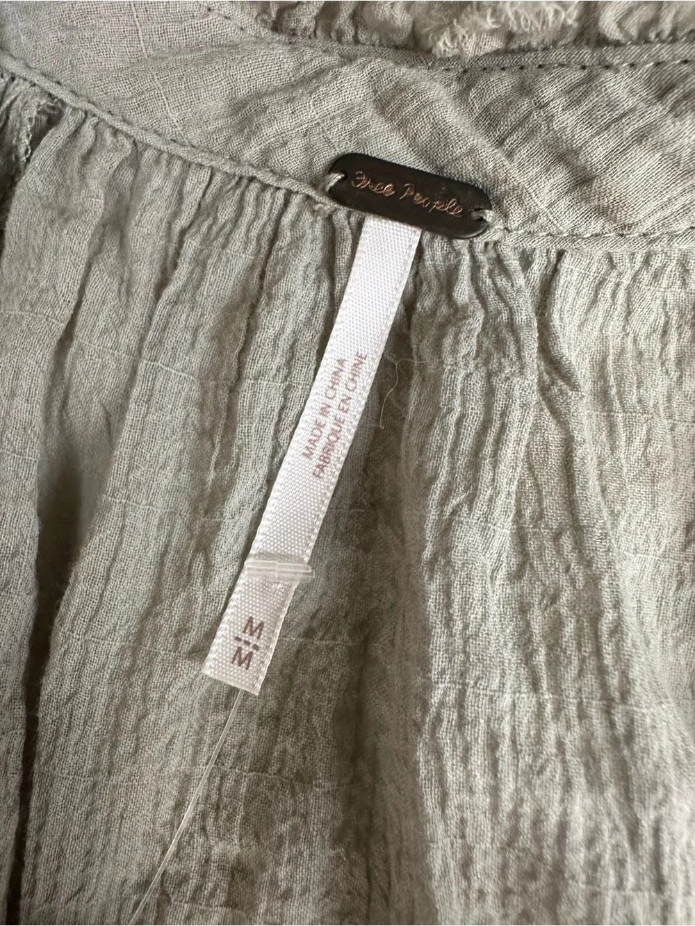 NWOT Free People Green Moss Sivan Embroidered Boho Top Sheer Appliques | Size M